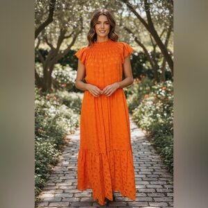 Orange Smocked Maxi Dress